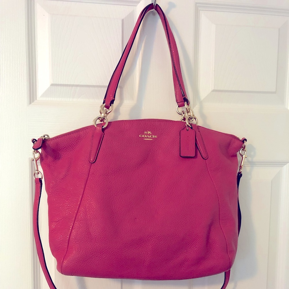 Coach shoulder bag, hot pink pebble leather with gold hardware